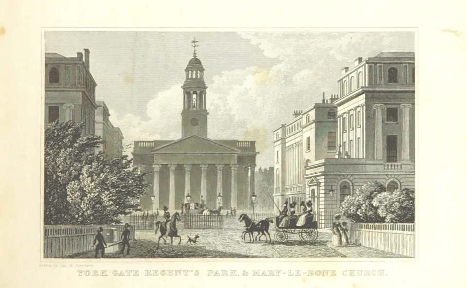 York Gate Regents Park and Marylebone Church Shepherd Metropolitan Improvements 1828 p191