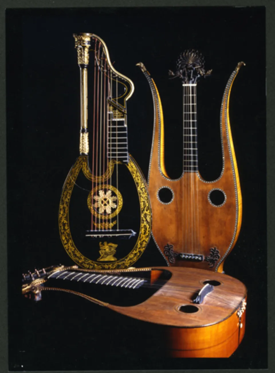 Harp lute and two lyre guitars early 19c Colour photograph 2004 895 Bruce Clarissa