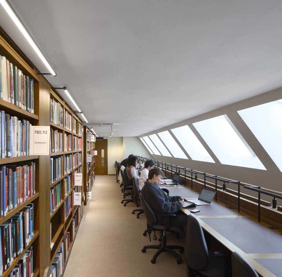 Corpus Christi Spencer Building Third floor study space with students studying at desks