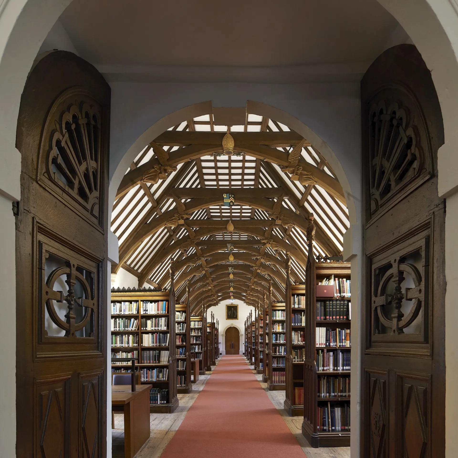 Doors opening to a historic library