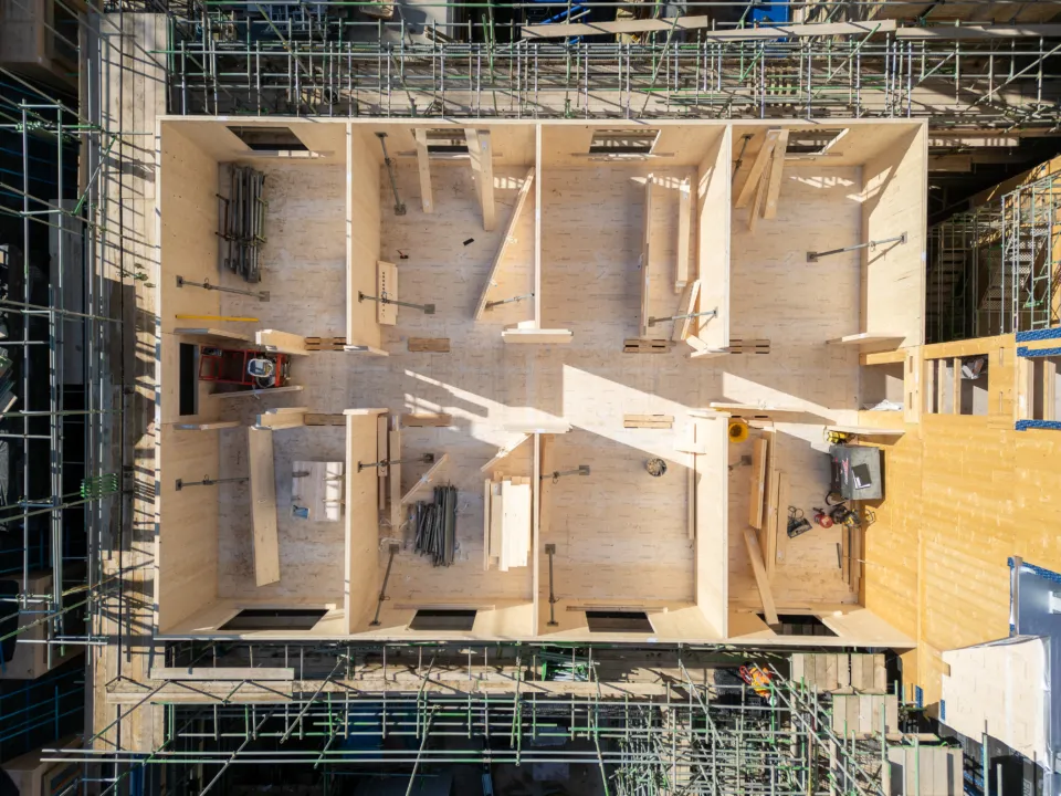 St Edmund Hall construction drone shot by SDC